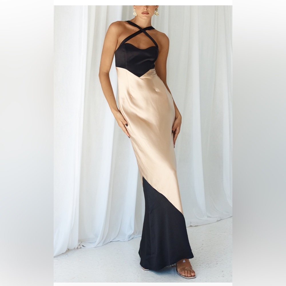 NWT Black and Gold satin Maxi Dress